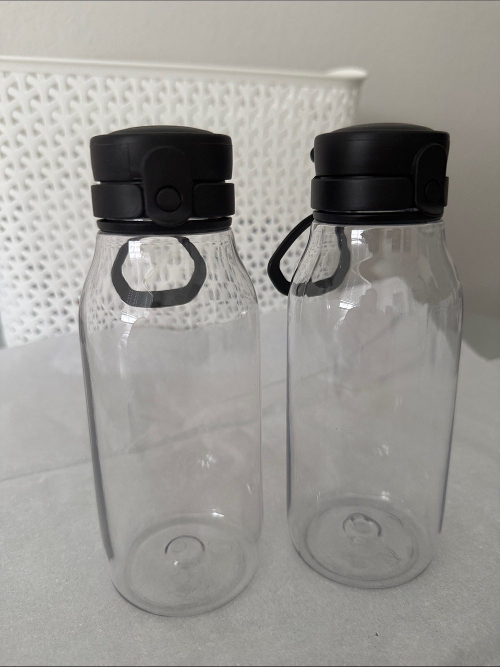 Clear Plastic Water Bottles with Black Flip Lids - Set of 2